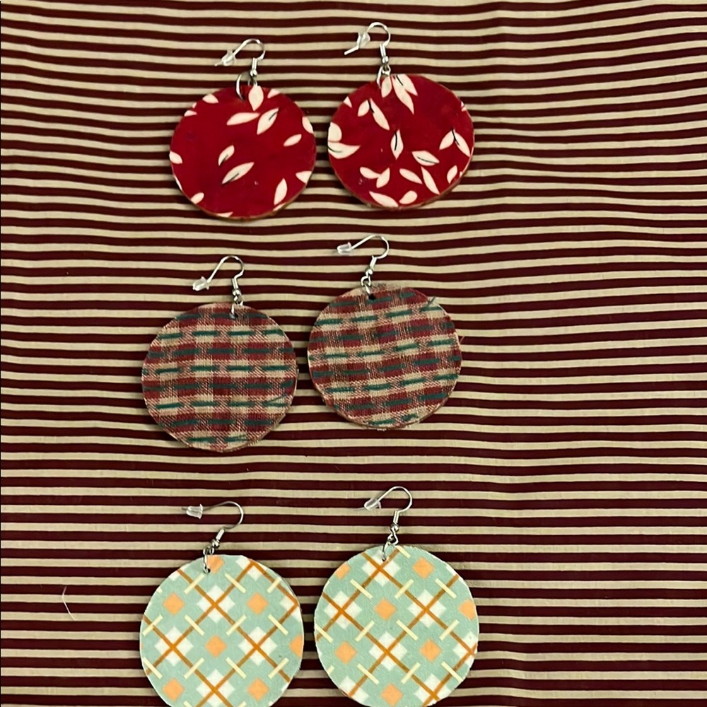 Red and Brown Scrunchie Set with Vintage Patterns